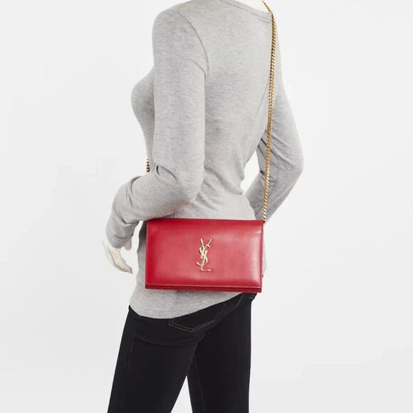 Yves Saint Laurent Red Leather Monogram Wallet on Chain Bag - Picture 2 of 12